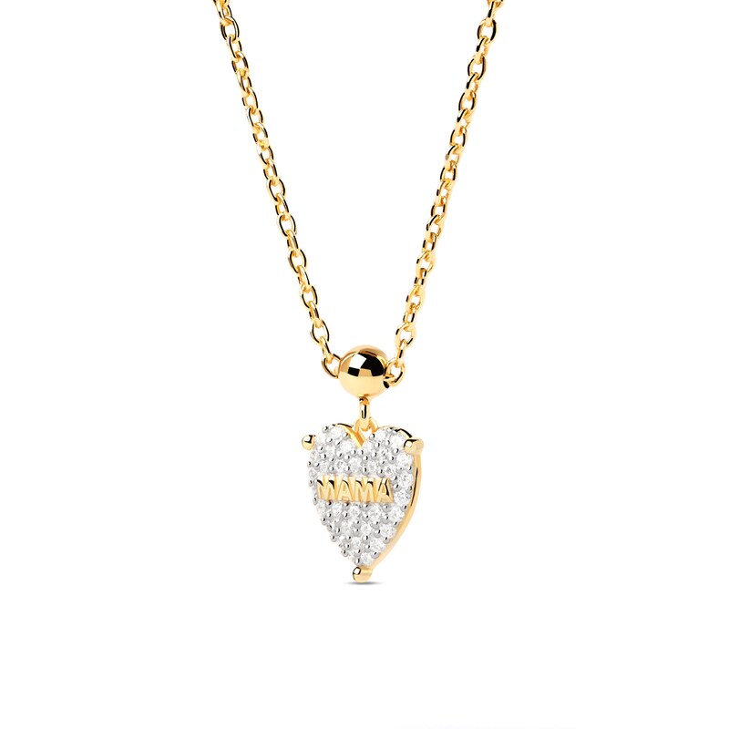 PDPAOLA™ at Zales Cubic Zirconia Heart with "MAMA" Bead Charm in Sterling Silver with 18K Gold Plate