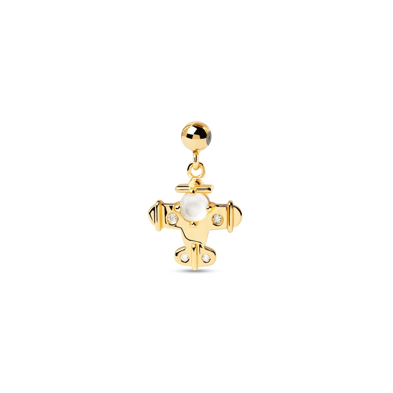 PDPAOLA™ at Zales Mother-of-Pearl Plane Bead Charm in Sterling Silver with 18K Gold Plate