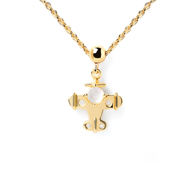 PDPAOLA™ at Zales Mother-of-Pearl Plane Bead Charm in Sterling Silver with 18K Gold Plate