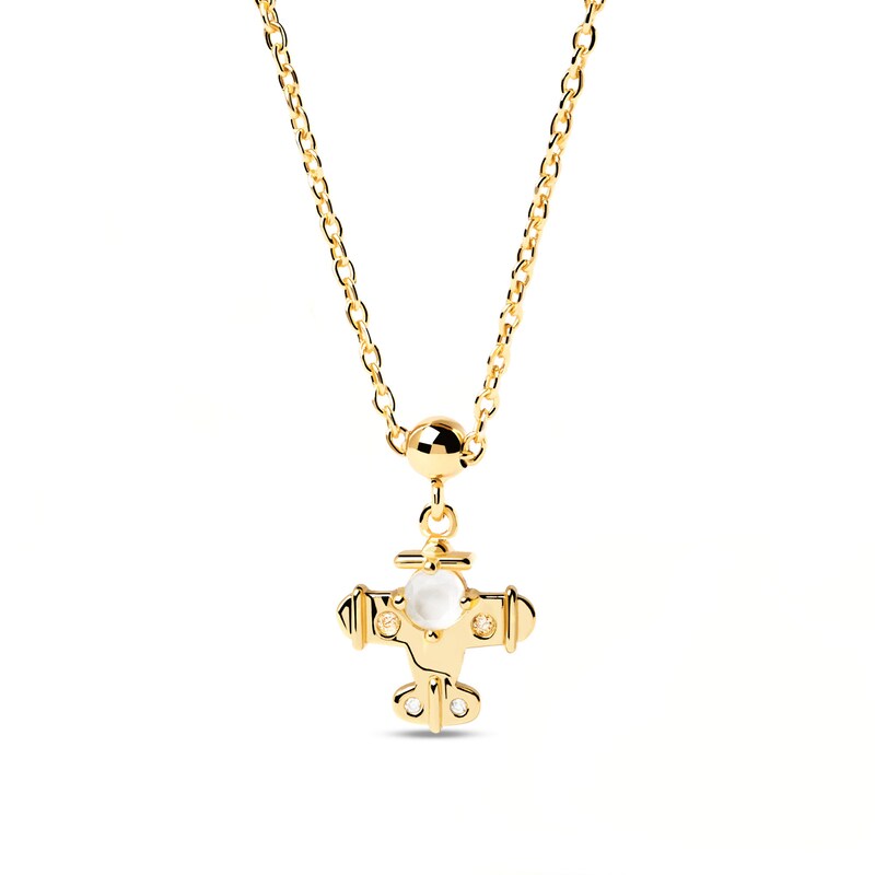 PDPAOLA™ at Zales Mother-of-Pearl Plane Bead Charm in Sterling Silver with 18K Gold Plate