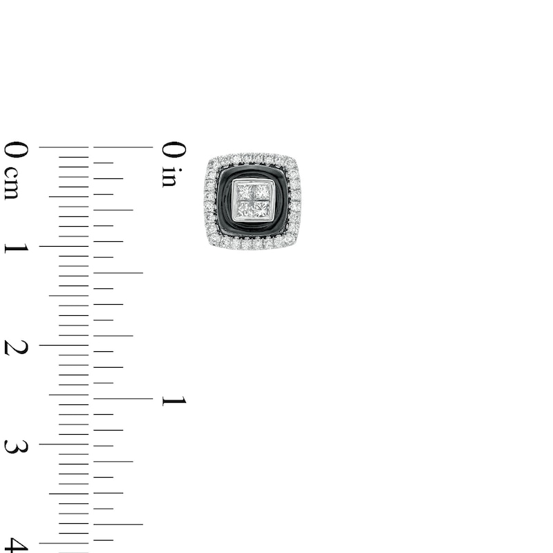 Main Image 2 of 5/8 CT. T.W. Quad Princess-Cut Diamond and Onyx Square Stud Earrings in 14K White Gold