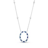 Thumbnail Image 1 of Baguette-Cut Blue Sapphire and 5/8 CT. T.W. Diamond Oval Outline Station Necklace in 14K White Gold