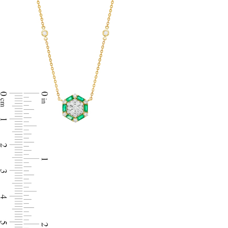 Main Image 3 of 1/2 CT. T.W. Hexagon Multi-Diamond and Baguette-Cut Emerald Station Necklace in 14K Gold