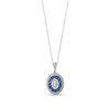 Thumbnail Image 1 of 1/5 CT. T.W. Oval Multi-Diamond and Baguette-Cut Blue Sapphire Bead Frame Mirror Pendant in 14K White Gold