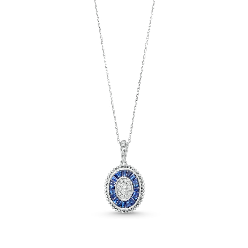 Main Image 1 of 1/5 CT. T.W. Oval Multi-Diamond and Baguette-Cut Blue Sapphire Bead Frame Mirror Pendant in 14K White Gold