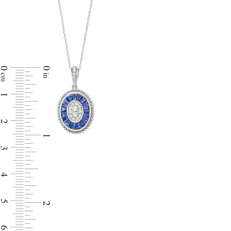 Main Image 2 of 1/5 CT. T.W. Oval Multi-Diamond and Baguette-Cut Blue Sapphire Bead Frame Mirror Pendant in 14K White Gold