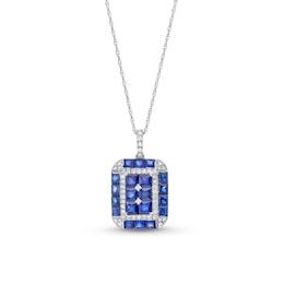 Princess-Cut Blue Sapphire and 1/5 CT. T.W. Diamond Tag Pendant in 14K White Gold