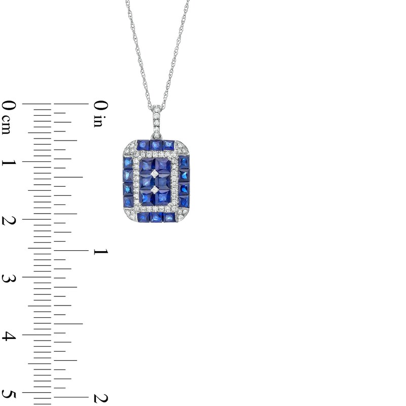 Main Image 2 of Princess-Cut Blue Sapphire and 1/5 CT. T.W. Diamond Tag Pendant in 14K White Gold