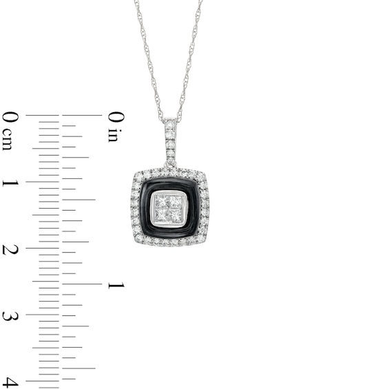 1/2 CT. T.w. Quad Princess-Cut Diamond and Onyx Square Pendant in 14K White Gold