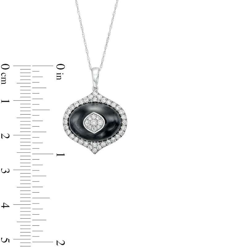 Main Image 2 of Oval Onyx and 1/2 CT. T.W. Diamond Lantern Pendant in 14K White Gold