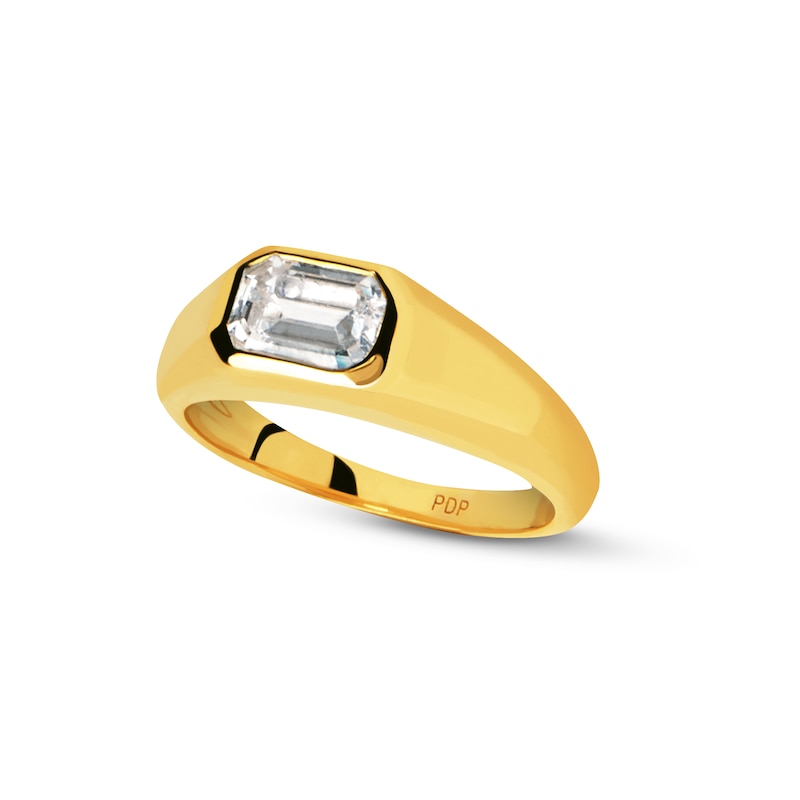 Main Image 1 of PDPAOLA™ at Zales Emerald-Cut Cubic Zirconia Signet Ring in Sterling Silver with 18K Gold Plate