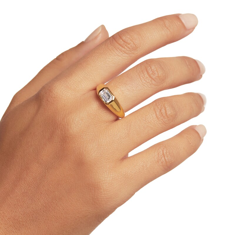 Main Image 2 of PDPAOLA™ at Zales Emerald-Cut Cubic Zirconia Signet Ring in Sterling Silver with 18K Gold Plate