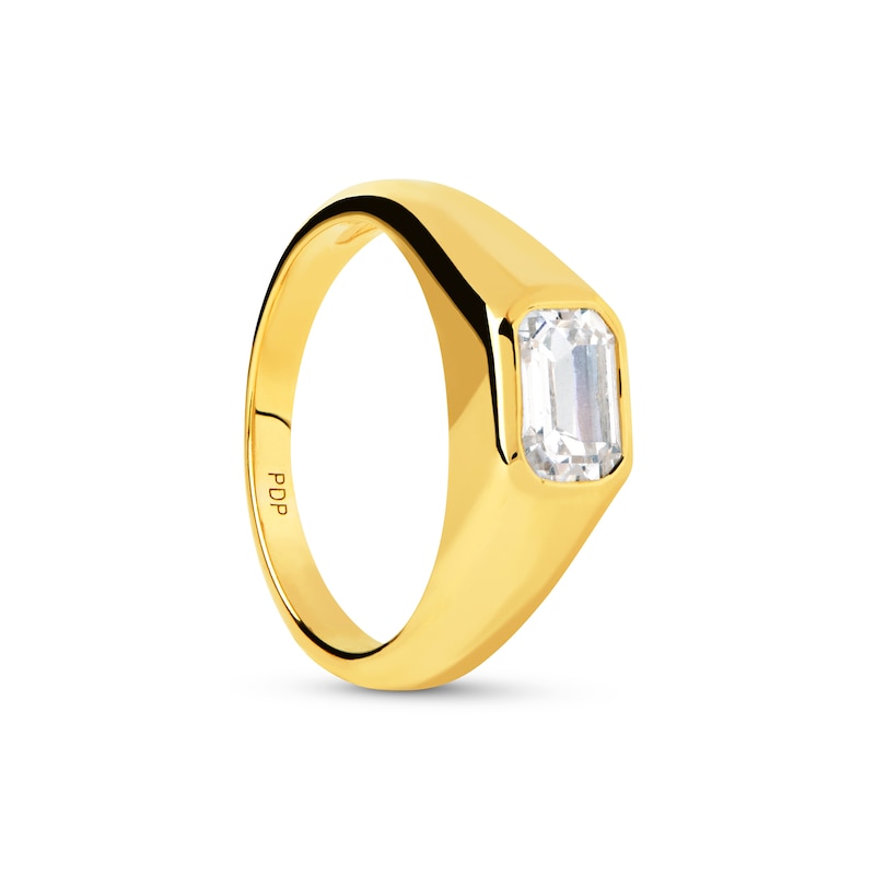 Main Image 4 of PDPAOLA™ at Zales Emerald-Cut Cubic Zirconia Signet Ring in Sterling Silver with 18K Gold Plate