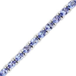 Sideways Oval Tanzanite Line Bracelet in Sterling Silver