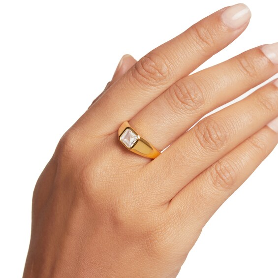 PDPAOLAâ¢ at Zales 6.0mm Radiant-Cut Cubic Zirconia Signet Ring in Sterling Silver with 18K Gold Plate