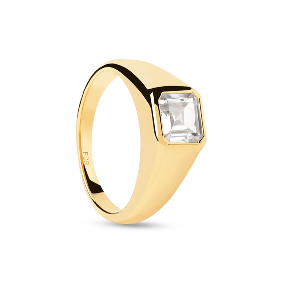 PDPAOLAâ¢ at Zales 6.0mm Radiant-Cut Cubic Zirconia Signet Ring in Sterling Silver with 18K Gold Plate