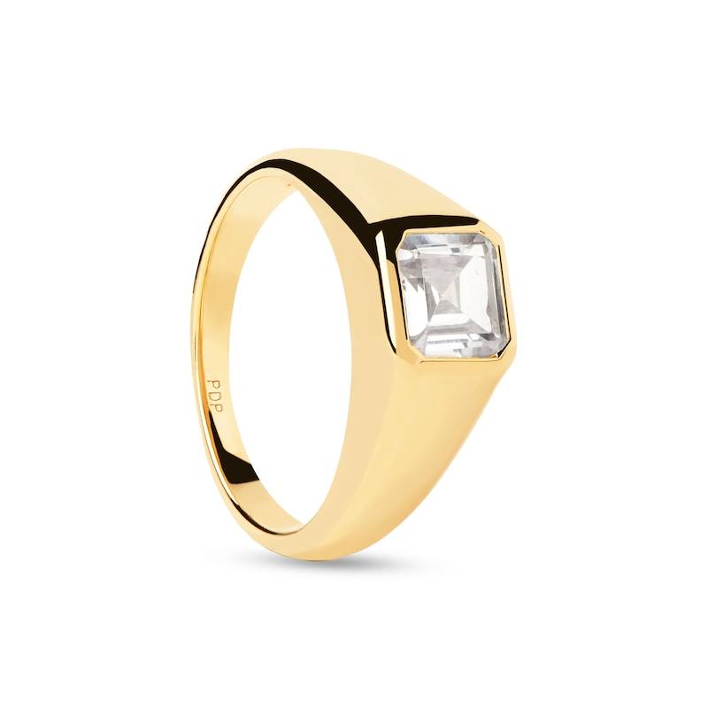 Main Image 3 of PDPAOLA™ at Zales 6.0mm Radiant-Cut Cubic Zirconia Signet Ring in Sterling Silver with 18K Gold Plate