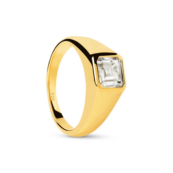 PDPAOLAâ¢ at Zales 6.0mm Radiant-Cut Cubic Zirconia Signet Ring in Sterling Silver with 18K Gold Plate