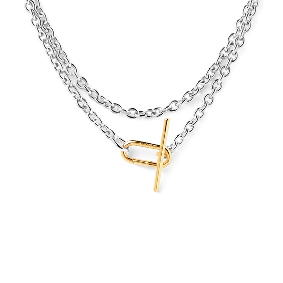 PDPAOLAâ¢ at Zales Paperclip Toggle Cable Chain Necklace in Brass and 18K Gold Plate - 34.25"