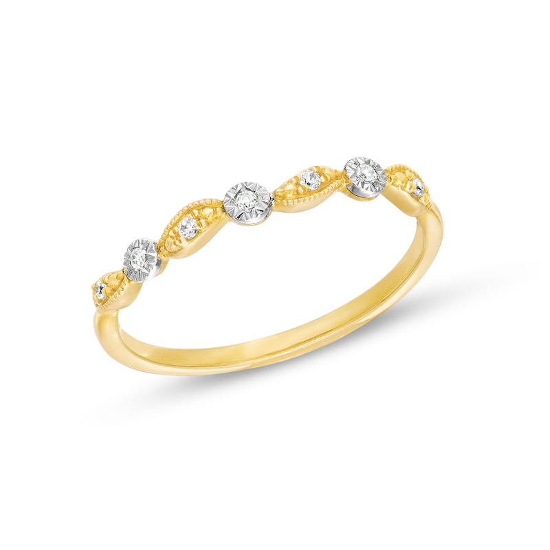 Main Image 1 of 1/20 CT. T.W. Diamond Waves Vintage-Style Band in 10K Gold