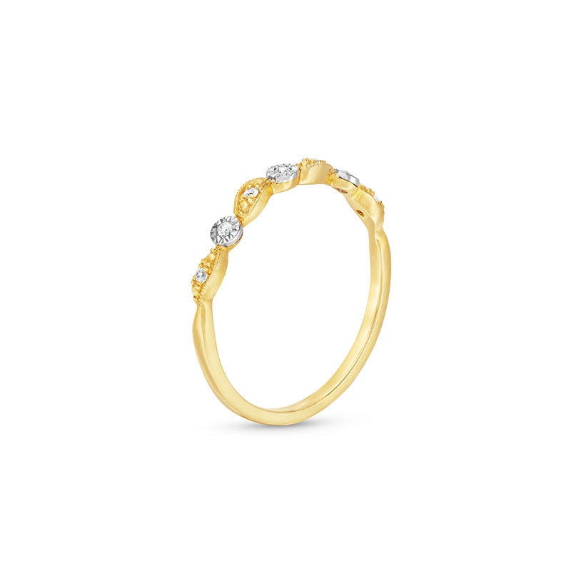 Main Image 3 of 1/20 CT. T.W. Diamond Waves Vintage-Style Band in 10K Gold