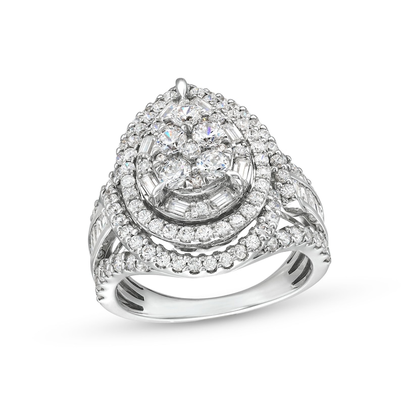 Main Image 1 of 2 CT. T.W. Pear Multi-Diamond Double Teardrop Frame Art Deco Engagement Ring in 14K White Gold