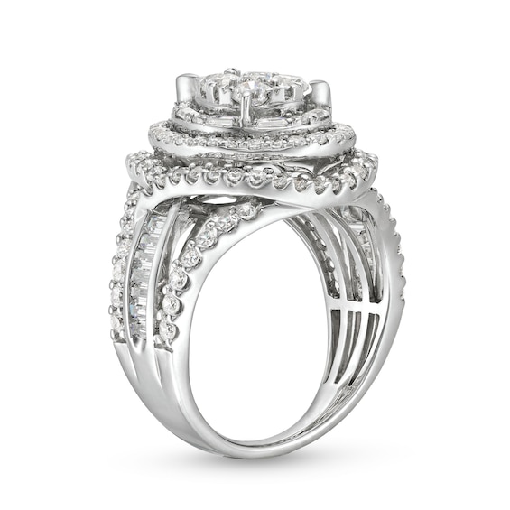 2 CT. T.w. Pear Multi-Diamond Double Teardrop Frame Art Deco Engagement Ring in 14K White Gold