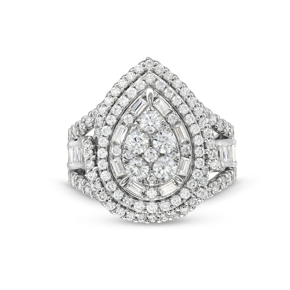 2 CT. T.w. Pear Multi-Diamond Double Teardrop Frame Art Deco Engagement Ring in 14K White Gold