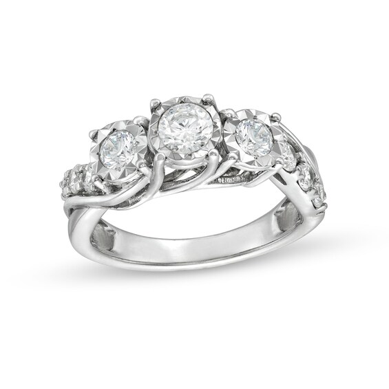 1 CT. T.w. Diamond Past Present Future® Engagement Ring in 10K White Gold (I/I3)