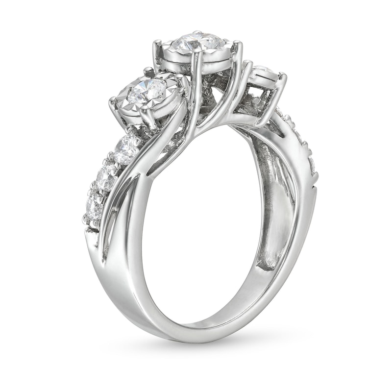 Main Image 3 of 1 CT. T.W. Diamond Past Present Future® Engagement Ring in 10K White Gold (I/I3)