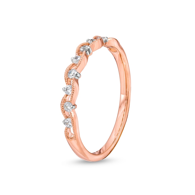 Main Image 3 of 1/6 CT. T.W. Diamond Open Shank Vintage-Style Band in 10K Rose Gold