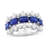 Thumbnail Image 1 of Sideways Emerald-Cut Blue Lab-Created Sapphire and White Lab-Created Sapphire Edge Ring in Sterling Silver