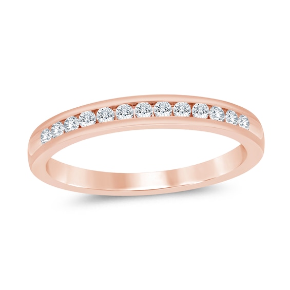 1/4 CT. T.w. Diamond Comfort-Fit Thirteen Stone Wedding Band in 14K Rose Gold (I/I2)