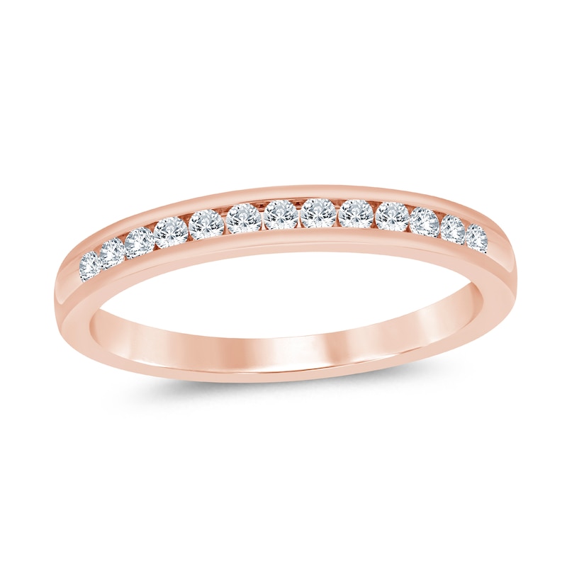 Main Image 1 of 1/4 CT. T.W. Diamond Comfort-Fit Thirteen Stone Wedding Band in 14K Rose Gold (I/I2)
