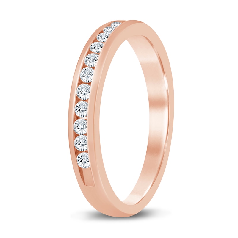 Main Image 2 of 1/4 CT. T.W. Diamond Comfort-Fit Thirteen Stone Wedding Band in 14K Rose Gold (I/I2)