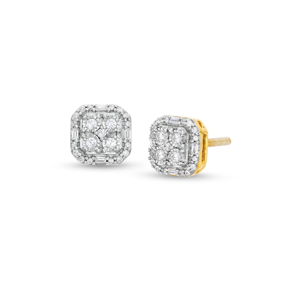 1/4 CT. T.w. Cushion Multi-Diamond Octagon Frame Stud Earrings in 10K Gold
