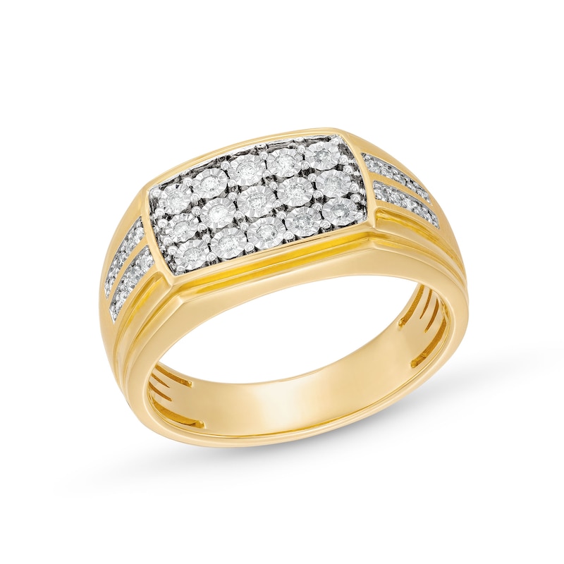 Main Image 1 of 1/4 CT. T.W. Diamond Rectangle-Top Triple Row Ring in 10K Gold