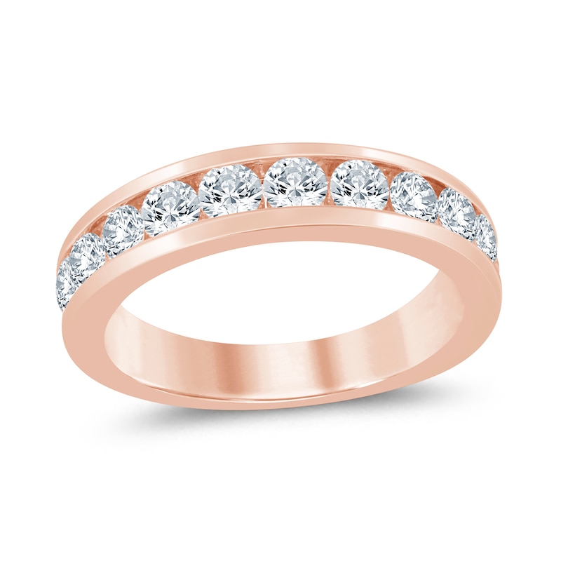 Main Image 1 of 1 CT. T.W. Diamond Comfort-Fit Eleven Stone Wedding Band in 14K Rose Gold (I/I2)
