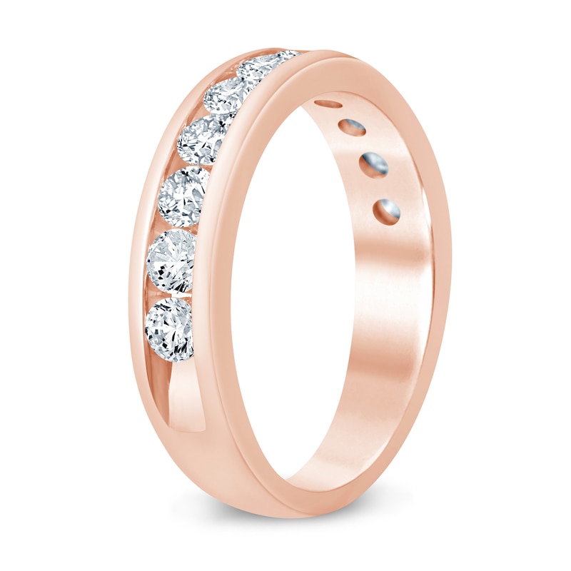 Main Image 2 of 1 CT. T.W. Diamond Comfort-Fit Eleven Stone Wedding Band in 14K Rose Gold (I/I2)