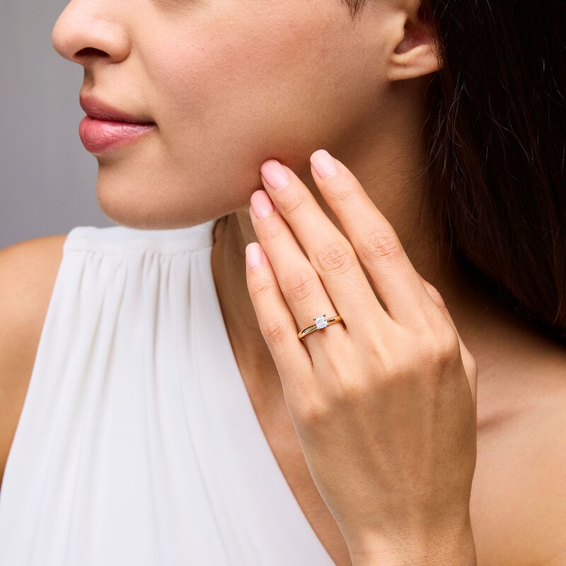Main Image 2 of 1/3 CT. Princess-Cut Diamond Solitaire Engagement Ring in 14K Gold (I/I2)