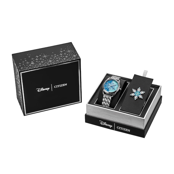 Ladies' Citizen Eco-DriveÂ® Disney Frozen Crystal Accent Watch with Light Blue Dial and Pin Box Set (Model: Fe7091-61W)