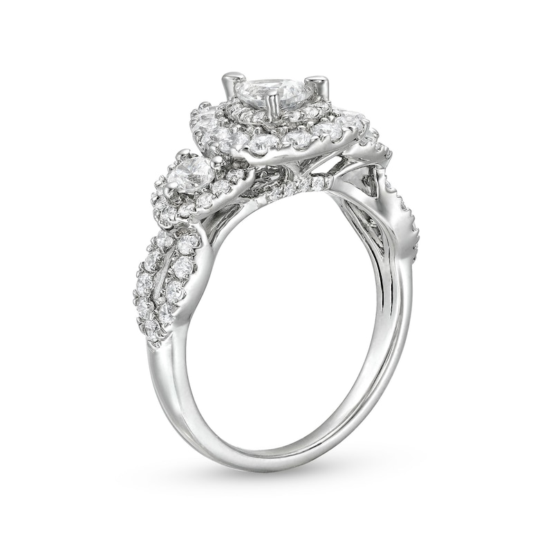 Main Image 3 of 1-1/2 CT. T.W. Pear-Shaped Diamond Split Shank Past Present Future® Engagement Ring in 14K White Gold (I/I1)
