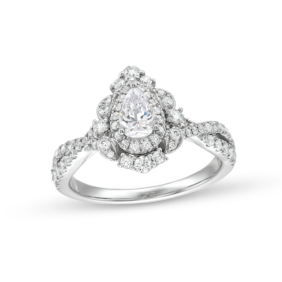 1 CT. T.w. Pear-Shaped Diamond Frame Ornate Vintage-Style Engagement Ring in 14K White Gold (I/I2)