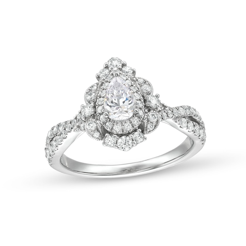 Main Image 1 of 1 CT. T.W. Pear-Shaped Diamond Frame Ornate Vintage-Style Engagement Ring in 14K White Gold (I/I2)