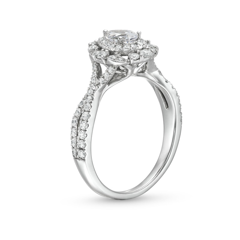 Main Image 3 of 1 CT. T.W. Pear-Shaped Diamond Frame Ornate Vintage-Style Engagement Ring in 14K White Gold (I/I2)