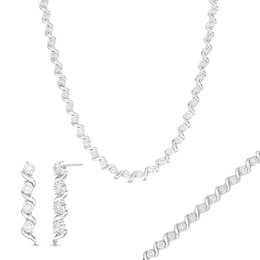 Essentials 1-5/8 CT. T.W. Diamond Cascading Tennis-Style Necklace, Bracelet and Drop Earrings Set in Sterling Silver