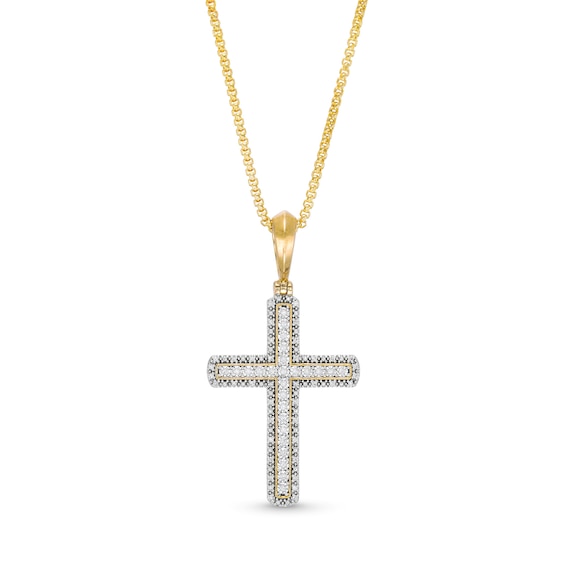 Men's 1/5 CT. T.w. Diamond-Lined Cross Pendant in 10K Gold - 22"