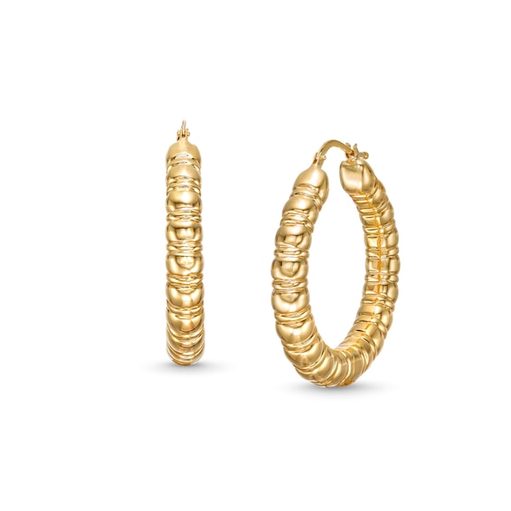31.0mm Sculpted Hollow 14K Gold Hoop Earrings