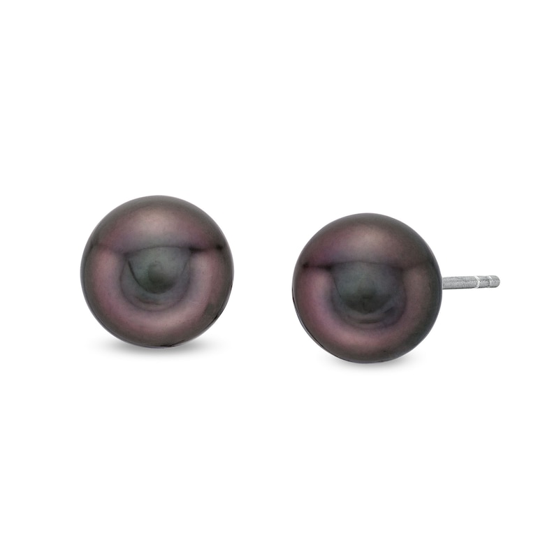 8-1/3 - 8.5mm Black Cultured Tahitian Pearl Stud Earrings in 14K White Gold