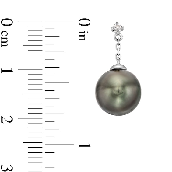 8.0-9.0mm Black Tahitian Cultured Pearl and 1/20 CT. T.w. Diamond Drop Earrings in 14K White Gold